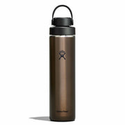 Brown Hydro Flask water bottle with black lid on a white background