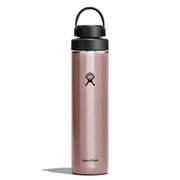 Pink Hydro Flask water bottle with black lid on a white background