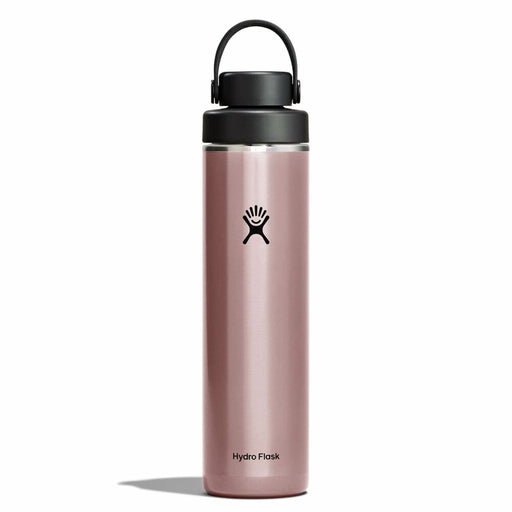Pink Hydro Flask water bottle with black lid on a white background