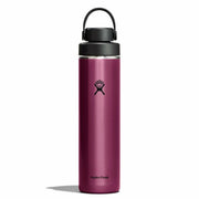 Purple Hydro Flask water bottle with black lid on a white background