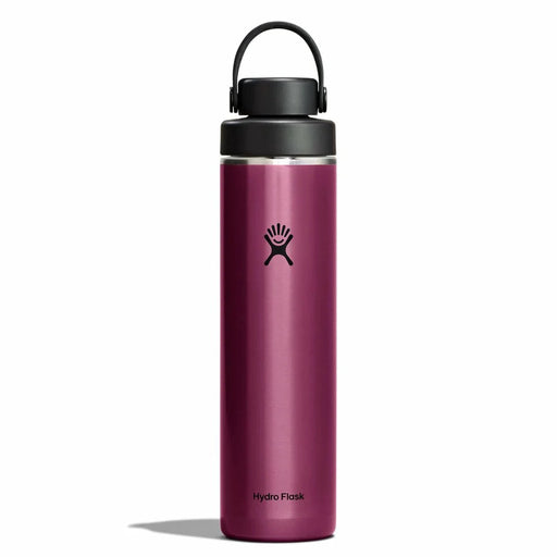 Purple Hydro Flask water bottle with black lid on a white background