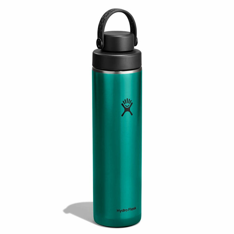 Teal Hydro Flask water bottle with black lid on a white background