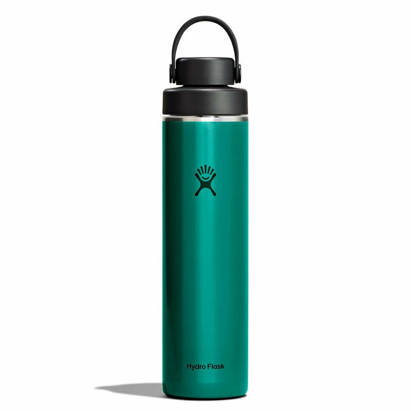 Teal Hydro Flask water bottle with black lid on a white background