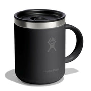 Black Hydro Flask mug with silver lid on a white background