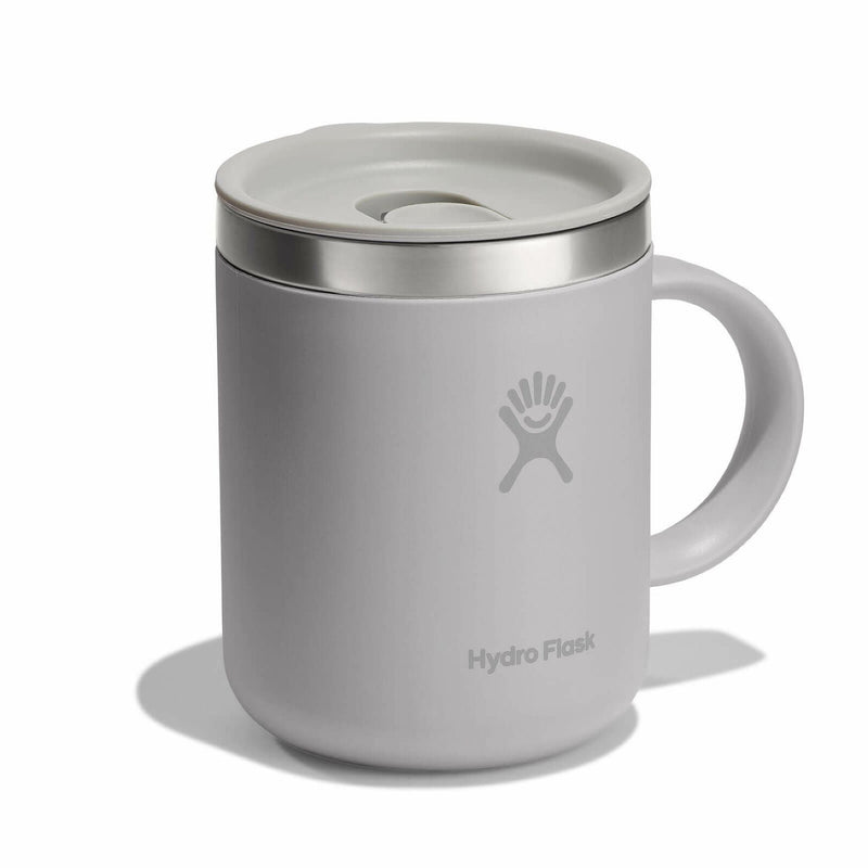 Silvery grey Hydro Flask mug with matching lid