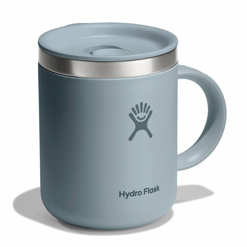 Shale Grey Hydro Flask mug with a silver lid on a white background