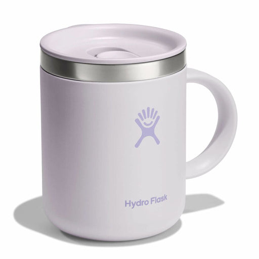 Purple Hydro Flask mug with silver lid on a white background