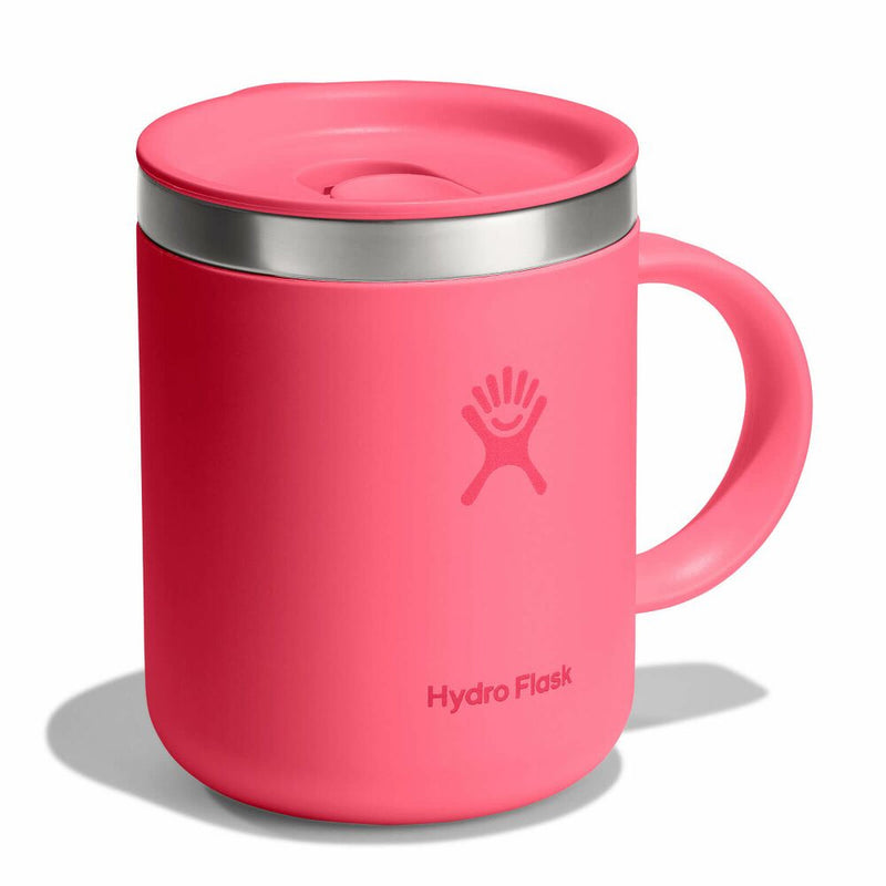 Pink Hydro Flask mug with a silver lid on a white background