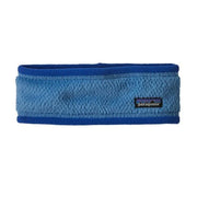 Blue fleece headband with Patagonia logo on a white background