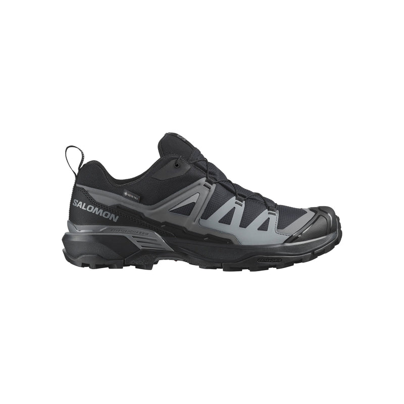 A black and gray Salomon X Ultra 360 trail running shoe shown from a side profile view against a plain white background.