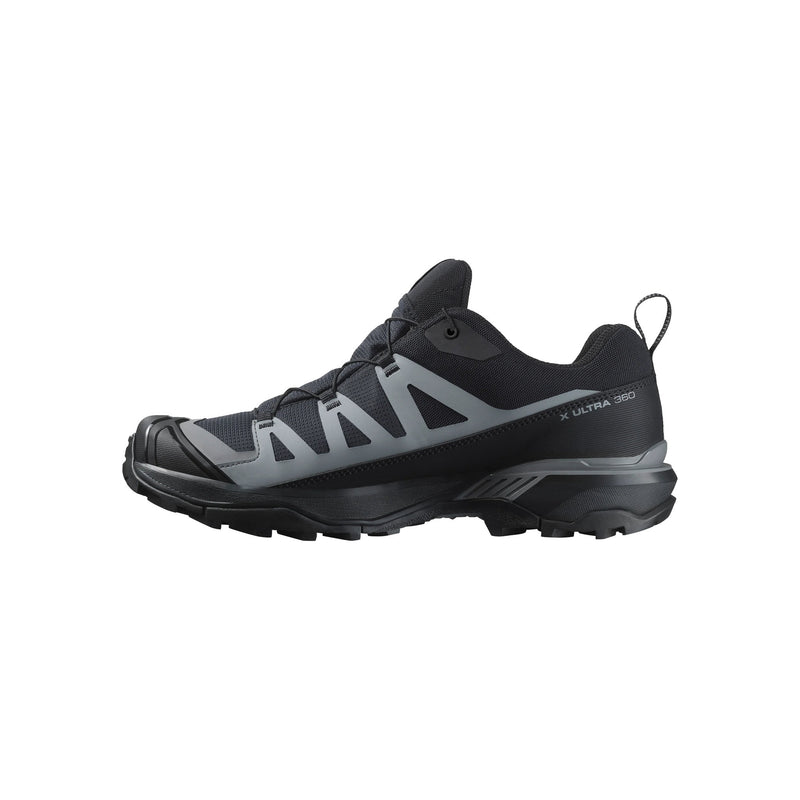 A black and gray Salomon X Ultra 360 trail running shoe shown from a side profile view against a plain white background.