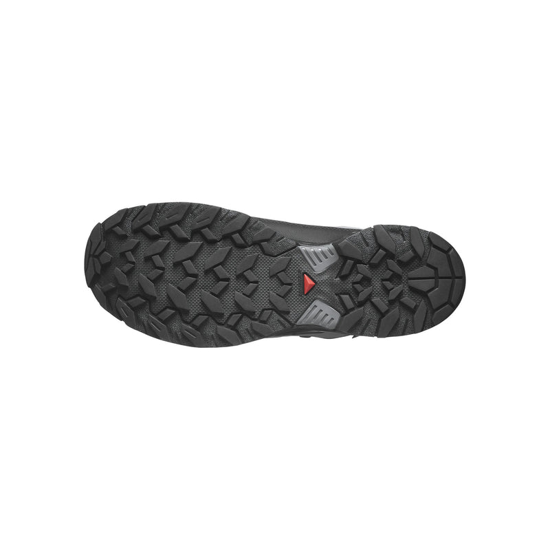 A black and gray Salomon X Ultra 360 trail running shoe sole shown against a plain white background.