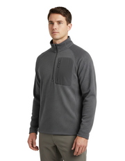 Man wearing a gray pullover with a white background