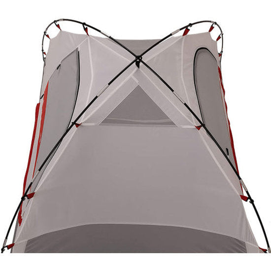 Gray tent with red and black accents on a white background