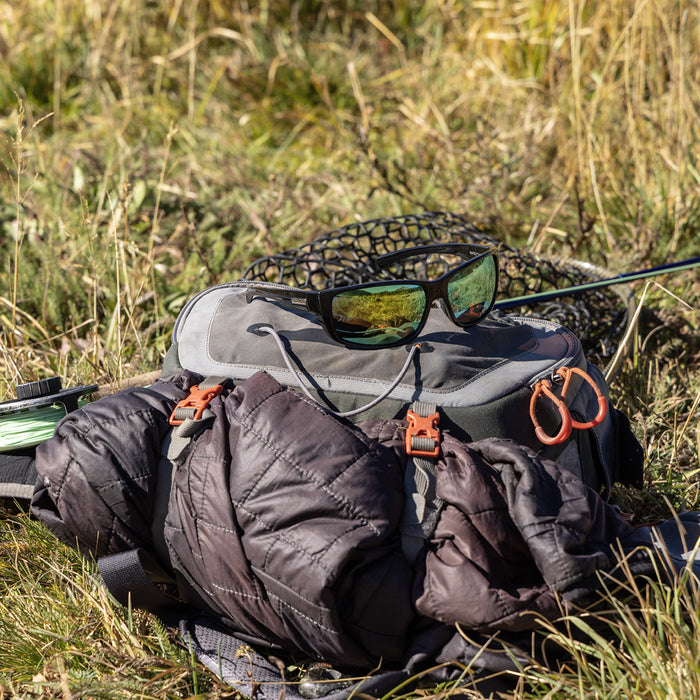 Milestone Sunglasses | Black with Polarized Green Mirror Lenses
