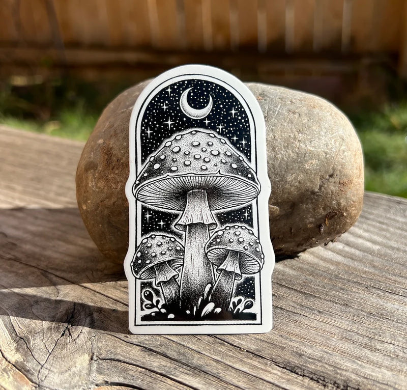 Cosmic Caps Mushroom Moon Stars Sticker