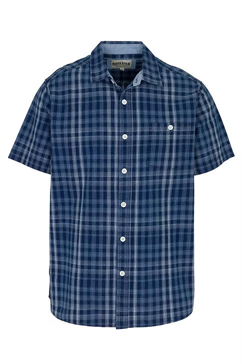 Men's Indigo Dyed Plaid Short Sleeve Shirt | Indigo