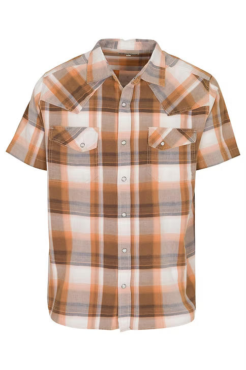 Men's Vintage Washed Plaid Short Sleeve Snap Shirt | Brown Sugar