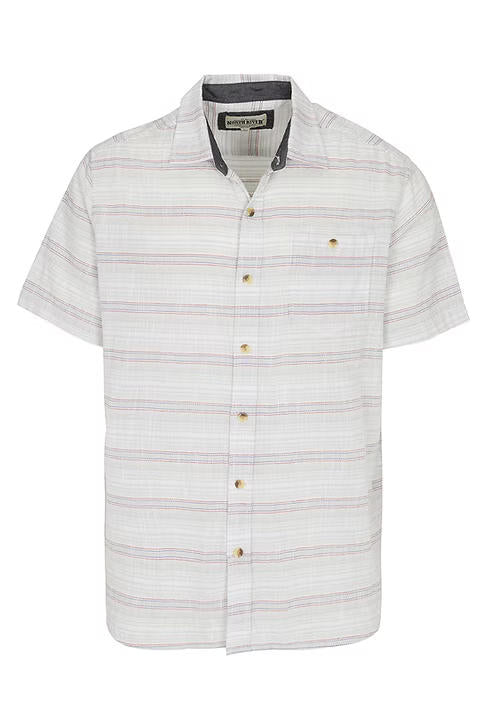 Men's Dobby Woven Striped Short Sleeve Shirt | White
