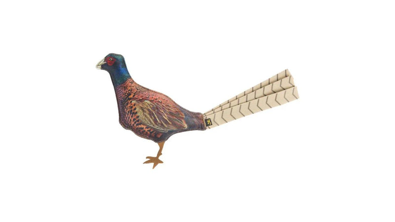 A brown pheasant squeaky toy on a white background