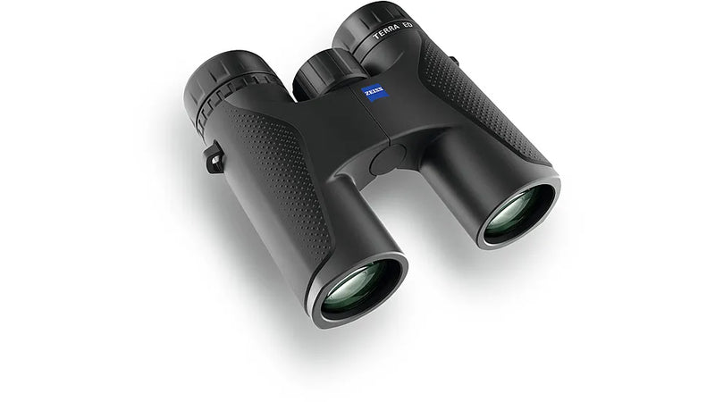 A black pair of binoculars on a white background