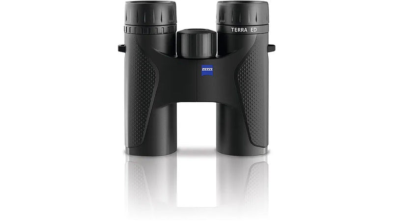 A black pair of binoculars on a white background