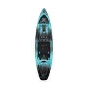 Blue and black kayak on a white background