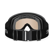 Black goggles with beige lens on a white background