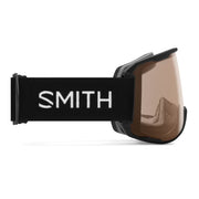 Smith goggles with a black frame and brown lens on a white background