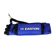 Blue Easton archery quiver with arrows on a white background