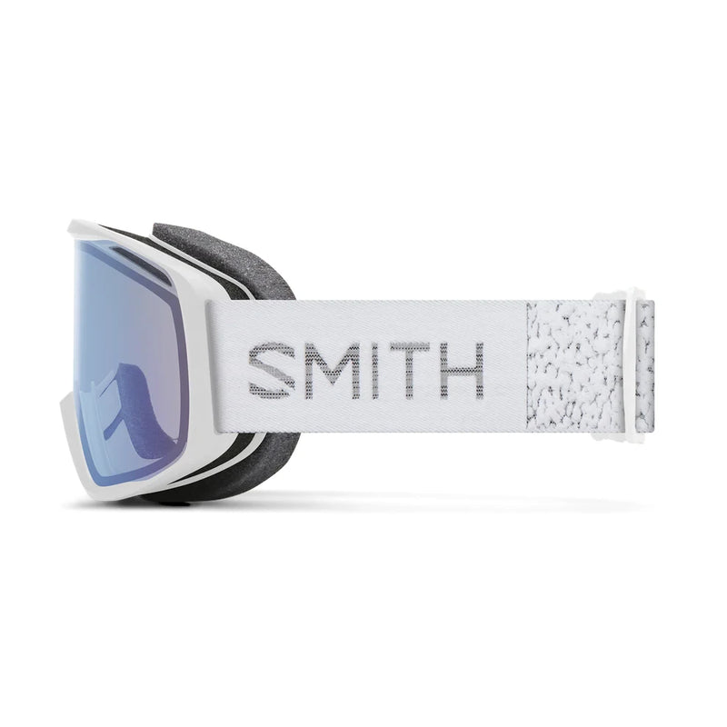 Smith goggles with a white strap on a white background