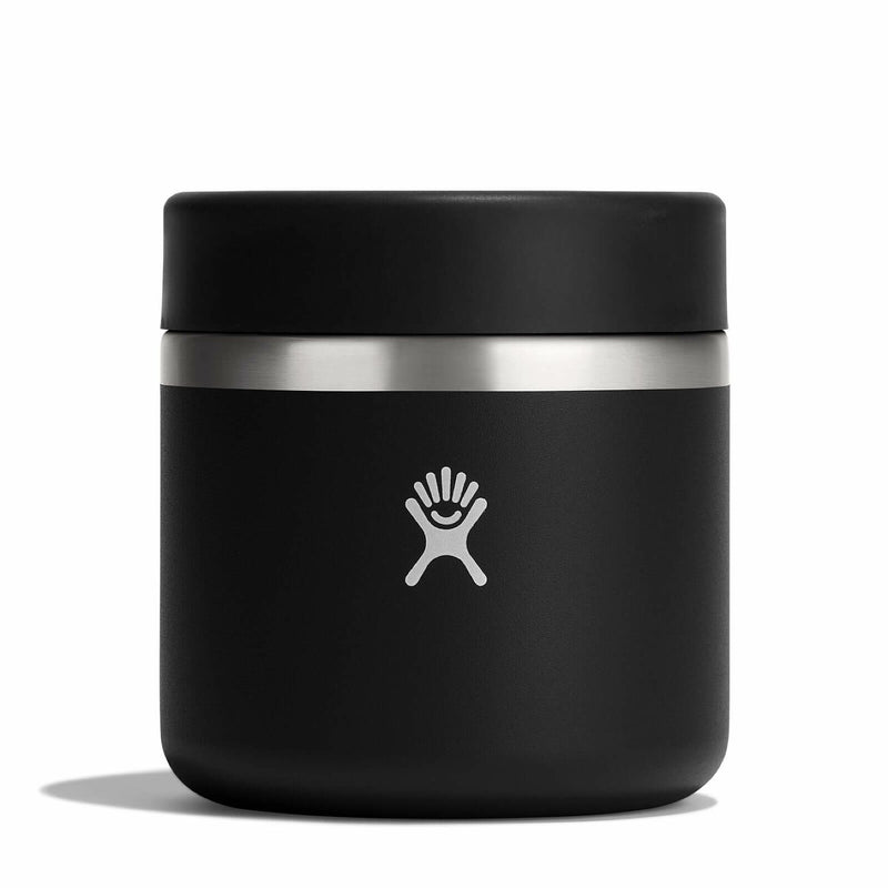 Black Hydro Flask food jar against a white background. 
