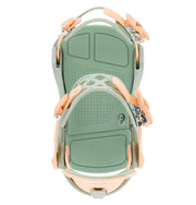 Green bindings with pink straps on a white background