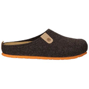 Brown slipper with orange sole on a white background