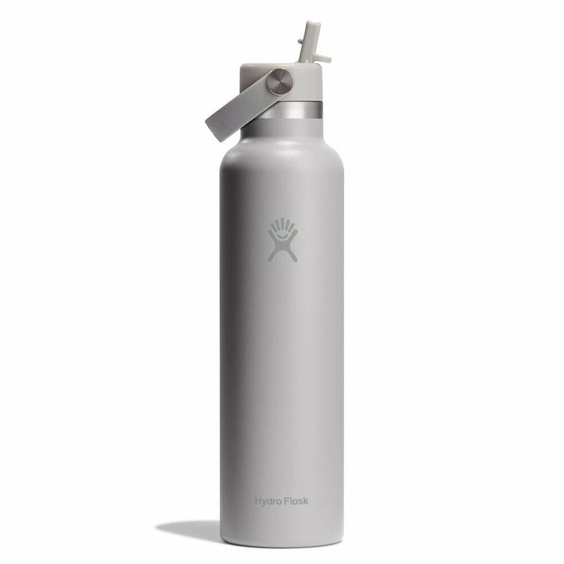 Birch grey Hydro Flask bottle with straw cap on a white background