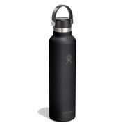 A matte black Hydro Flask water bottle with a dark gray loop lid and a silver metallic collar, shown on a clean white background.