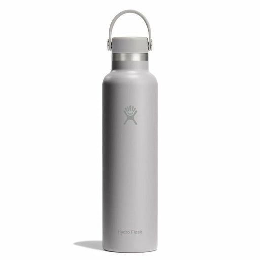 A light gray Hydro Flask water bottle with a matching gray lid and carrying loop, shown on a clean white background.