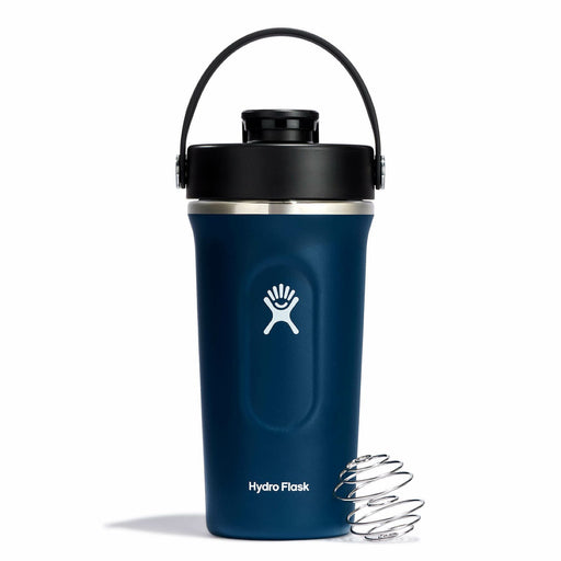 Blue colored Hydro Flask against a white background. 