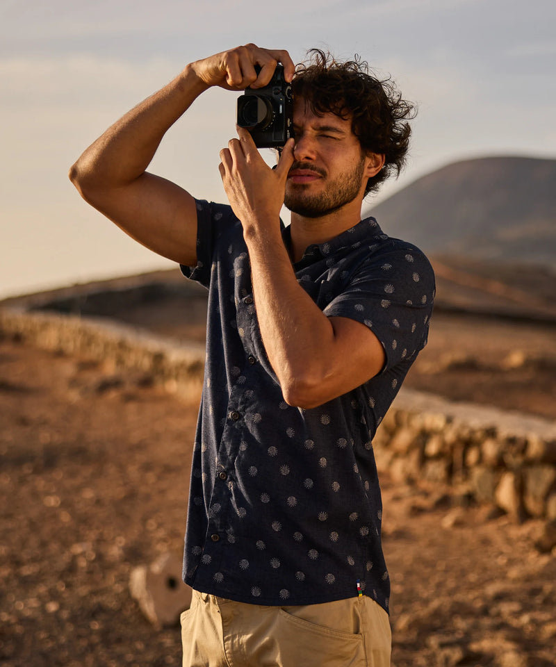 Men's Newar Peacock Short Sleeve Shirt | Rathee Blue