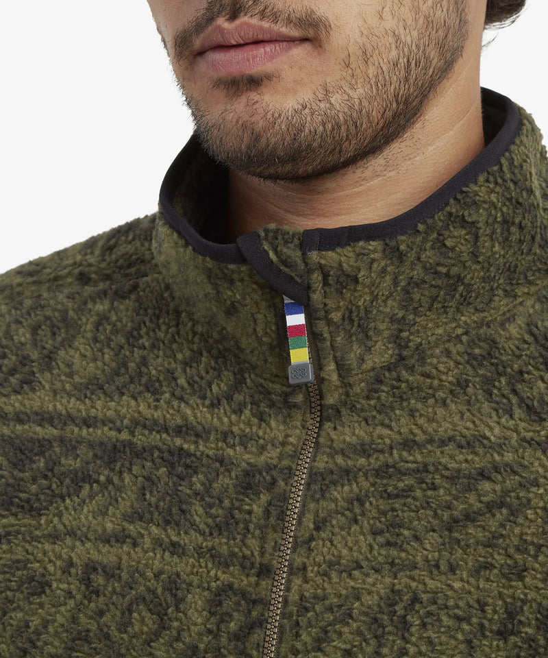 Men's Uddesya Eco Sherpa Fleece Jacket | Evergreen Topo