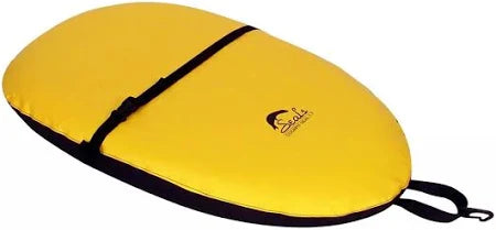 Yellow colored spray seal against a white background. 