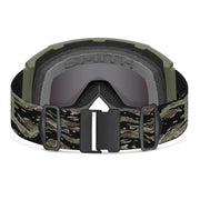 Camouflage goggles with a black strap on a white background