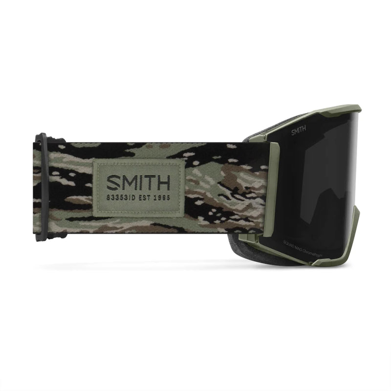 Camouflage goggles with Smith logo on a white background