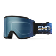 Blue ski goggles with a Smith logo on a white background