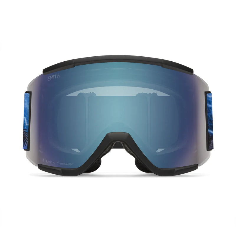 Smith goggles with blue reflective lens on a white background