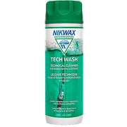 Nikewax Tech Wash 300ml cleaner, designed to revitalize water repellency and breathability of waterproof gear.