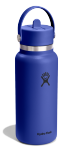 Side view of a blue water bottle with a Hydroflask logo on it on a white background.
