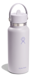 Side view of a light pink water bottle with a Hydroflask logo on it on a white background.