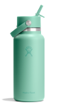 Green water bottle with a Hydroflask logo on it on a white background.
