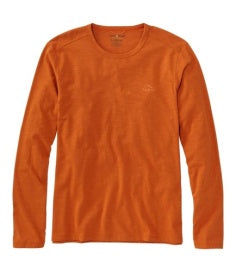 Long sleeve orange shirt on a white background.
